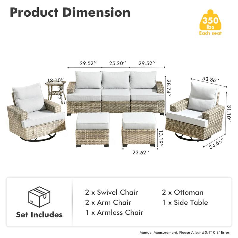 HOOOWOOO 8-piece Wicker Patio Furniture Swivel Chair Set