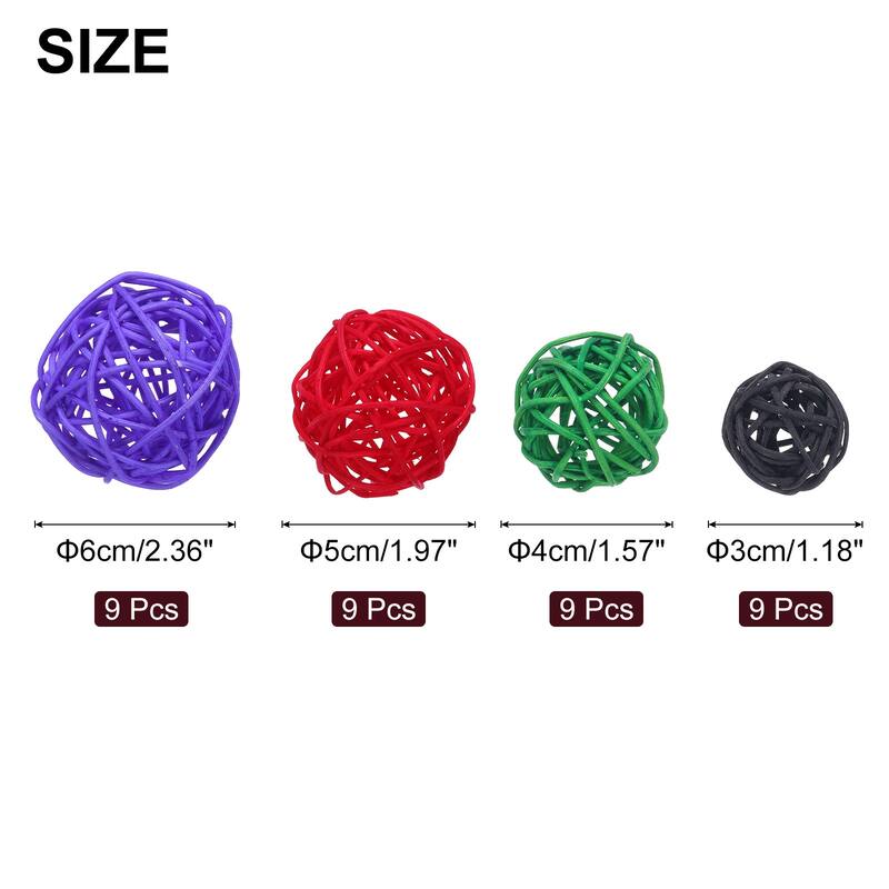 20 Pcs Vase Filler Decorative Balls, 2.4/2/1.6/1.2" Wicker Rattan Decor, Balls Bowl Fillers - Purple/Red/Green/Black