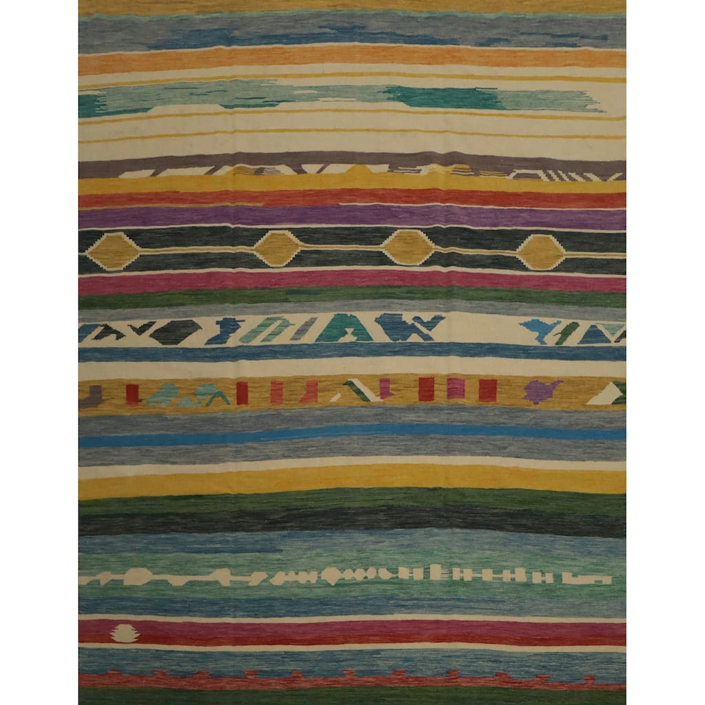 Hand Woven Oriental 100% Wool Carpet Southwestern Geometric Multi-Colored Kilim Area Rug - 9' 10'' X 9' 10''