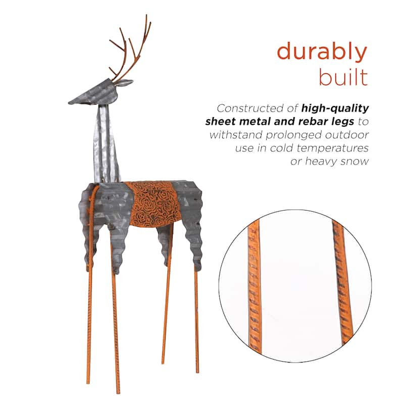 Alpine Corporation Outdoor Metal Rustic Reindeer Lawn Christmas Holiday Decoration - Silver