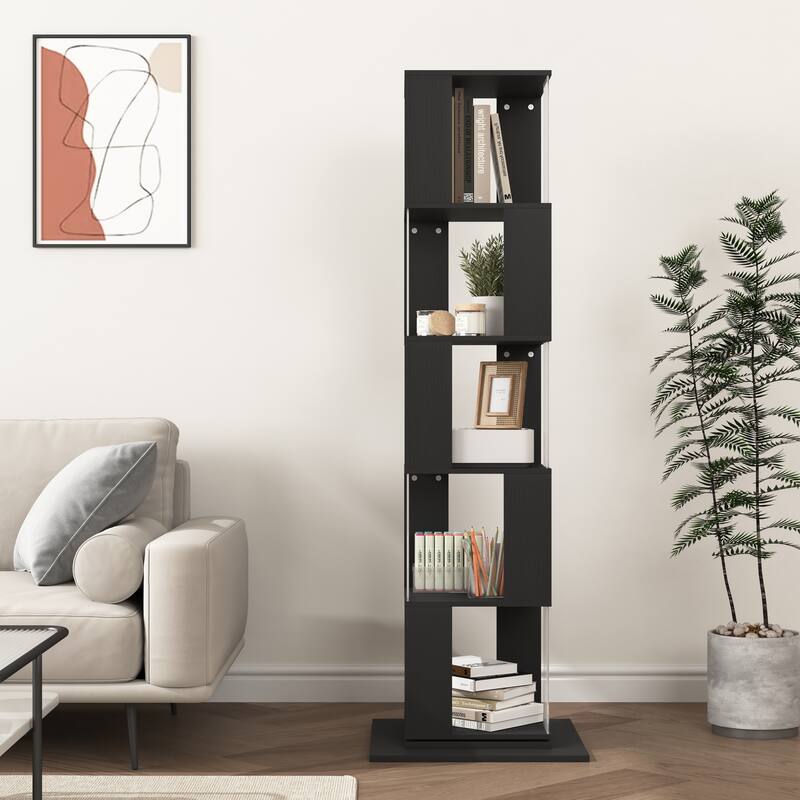 5 tier Rotating Bookshelf, Modern Floor Rack Simple Bookcase