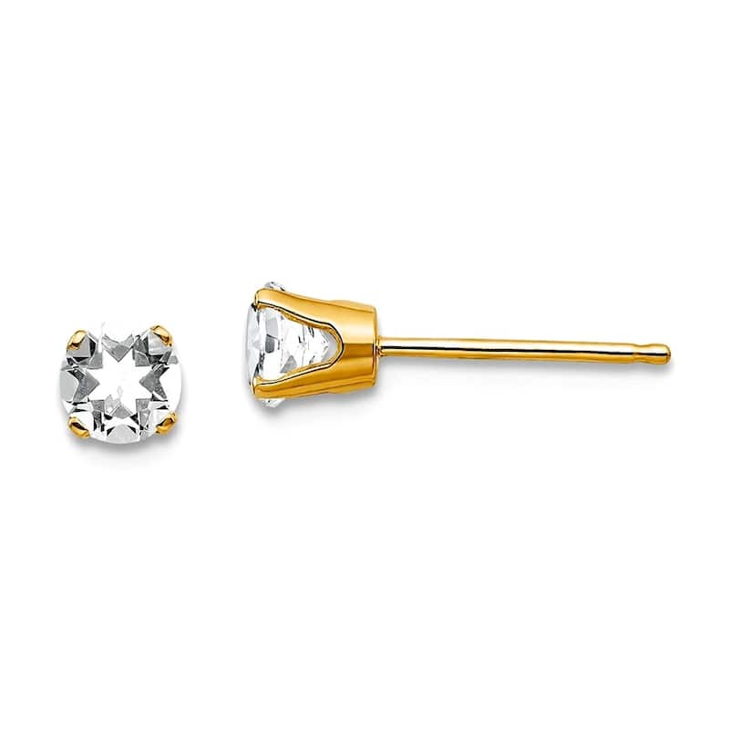 Curata 14k Yellow Gold 4mm Round Gemstone Birthstone Post Stud Earrings - White Zircon