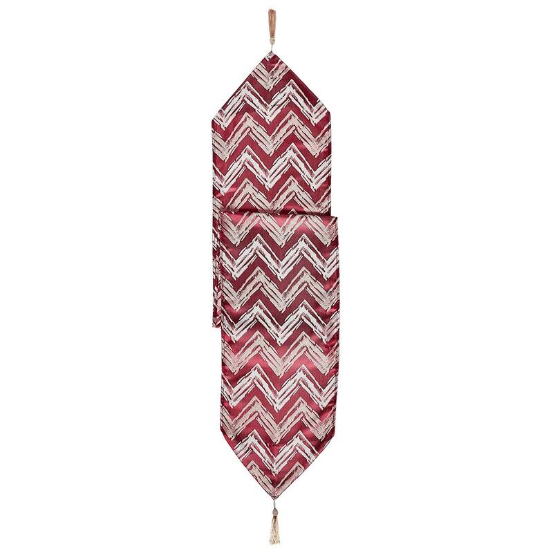 Violet Linen Fantasy Modern Zig Zag Chevron Pattern Table Runner - 13" X 70" - Red