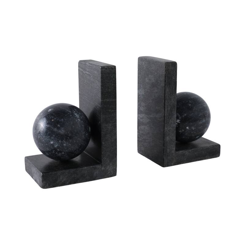 Stone Bookends Decorative L-Shaped with Geometric Sphere (Set of 2) - 4" x 3" x 6"