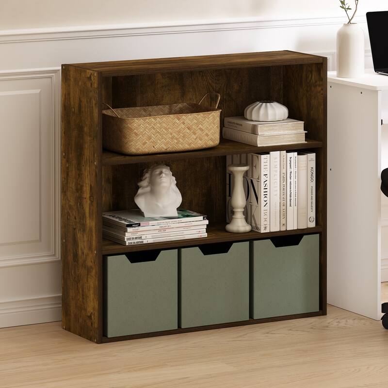 31.5 in. Tall Pine Wood 3-Shelf Bookcase
