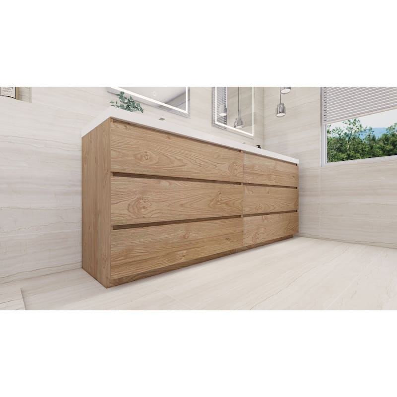 Angeles 84" freestanding bath vanity with dual basin reinforced acrylic top