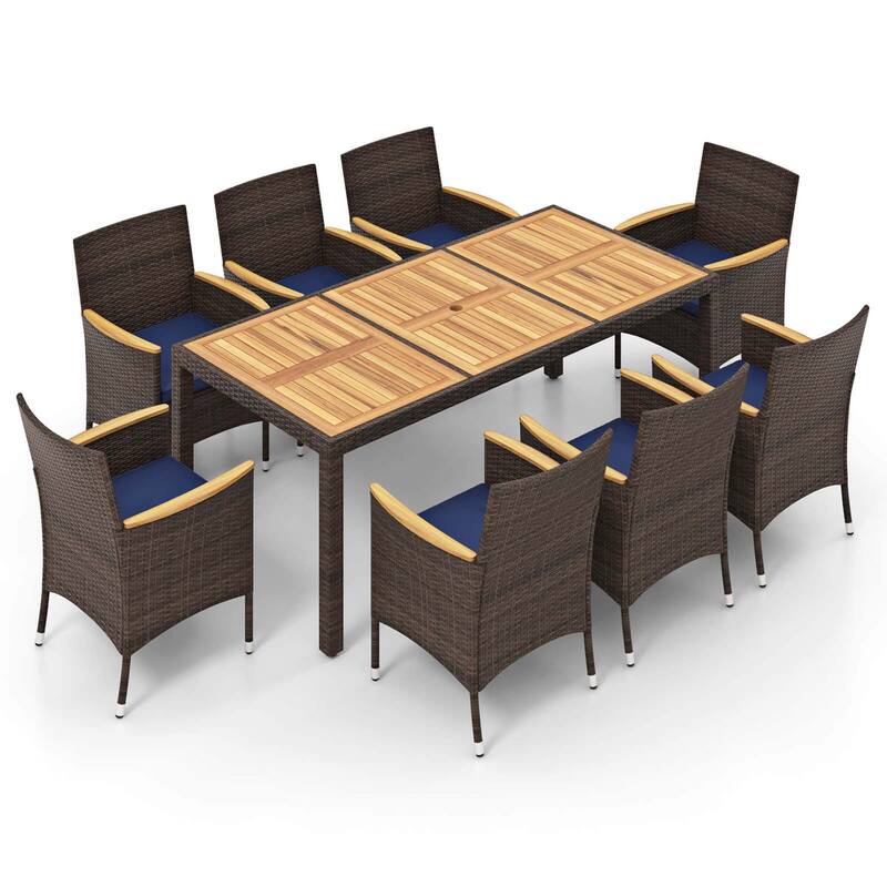 Costway 9PCS Outdoor Dining Set with Acacia Wood Table Top Patio