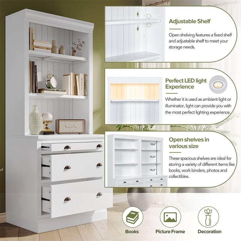 Modern Storage Bookcase with LED Lighting and Drawer