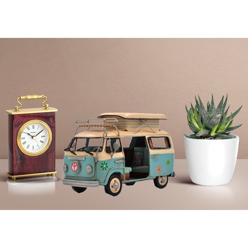 Jayland Large Scale Tin Plate Two Tone Bus With Surf Boards Home Office Bar Deco