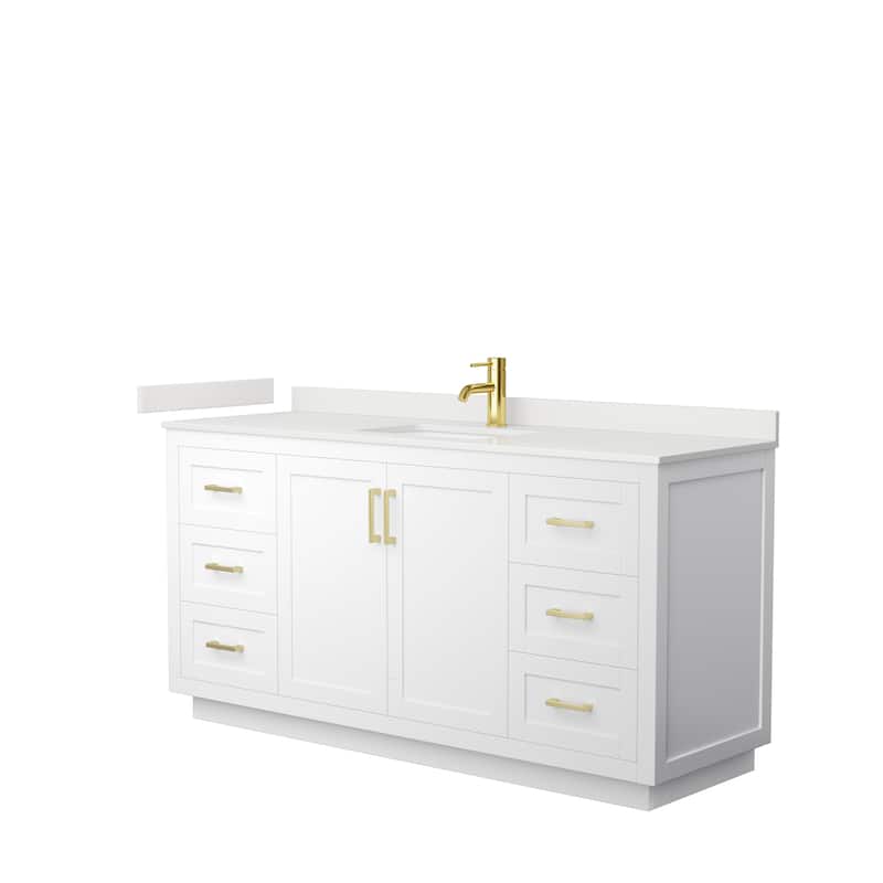 Miranda 66-inch Single Vanity, Quartz Top - White, Gold Trim, White Quartz Top