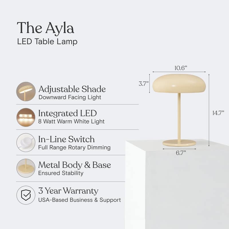 Brightech Ayla LED Glossy Off-White Cream Ceramic Modern Industrial Round Dome Dimmable Bedside Nightstand Desk Lamp