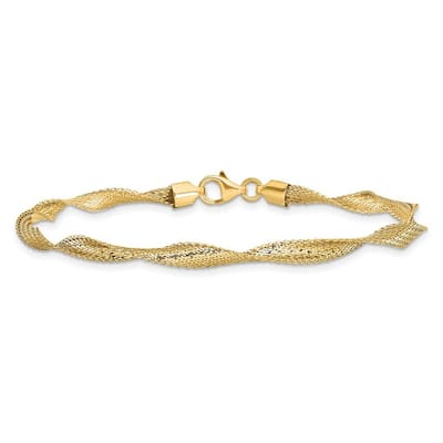 Curata 14k Yellow Gold 7.5" Twisted Mesh Stretch Bracelet