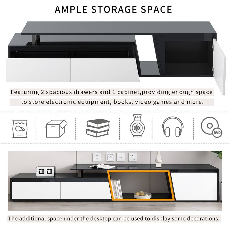 Rectangle Extendable TV Stand,Entertainment Centers with 2 Drawers and 1 Cabinet Up to 100" Tv