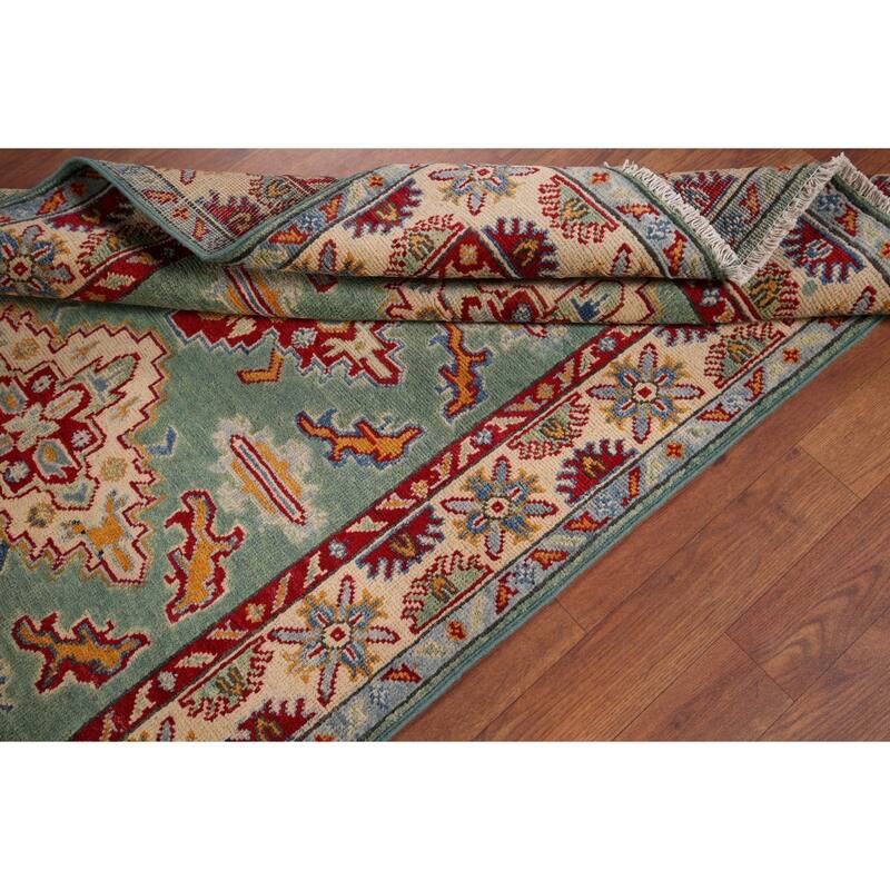 Light Green Kazak Accent Rug Handmade Wool Carpet - 3'5" x 4'11"