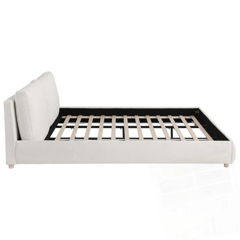 Upholstered Platform Bed Boucle Fabric Bedroom Bed