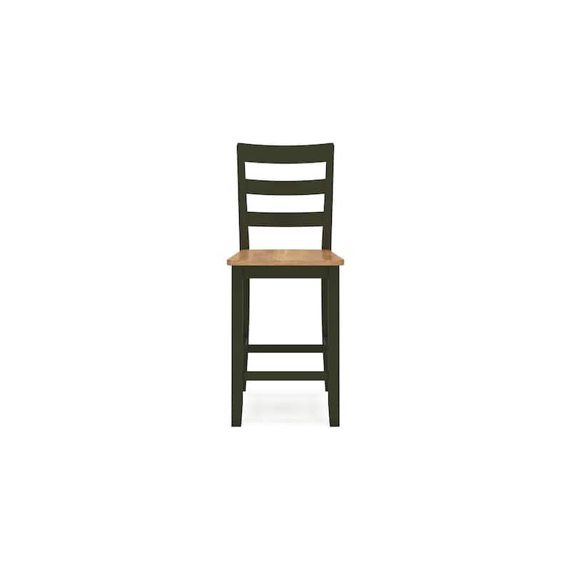 Gasy Counter Height Chair Set of 2, Dark Green Solid Wood, Brown Seat