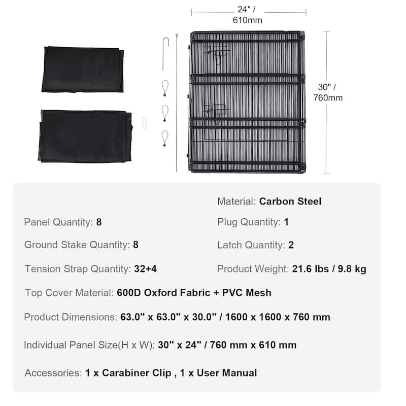30 Inch Foldable Dog Playpen with Bottom Pad and Secure Stakes