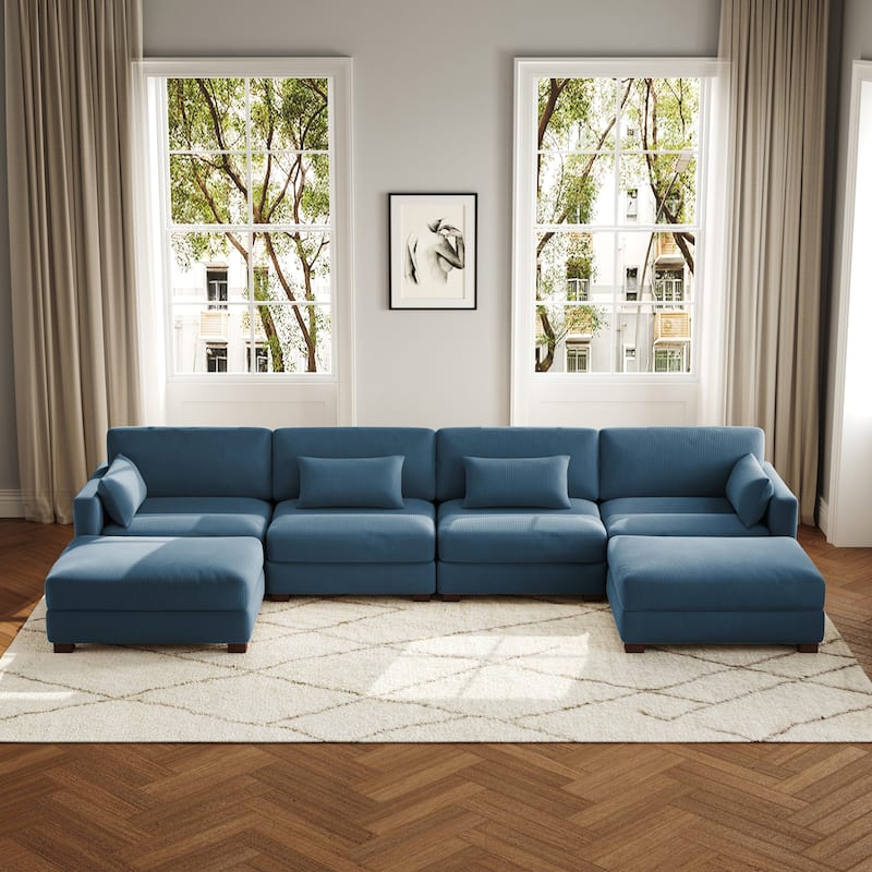 6-Piece U Shaped Couch Modular Sectional Sofa with Ottoman