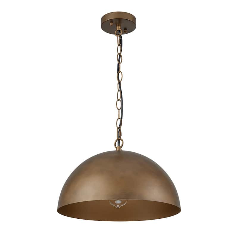 1-Light Antique Brass Industrial Dome Pendant