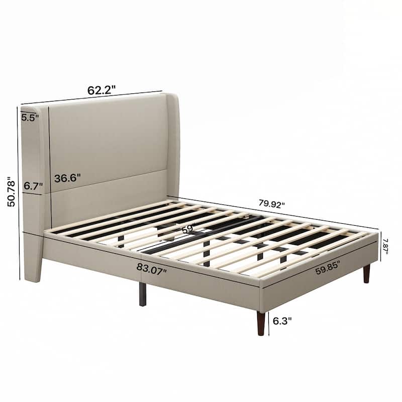 High Headboard Upholstered Platform Bed No Box Spring Needed