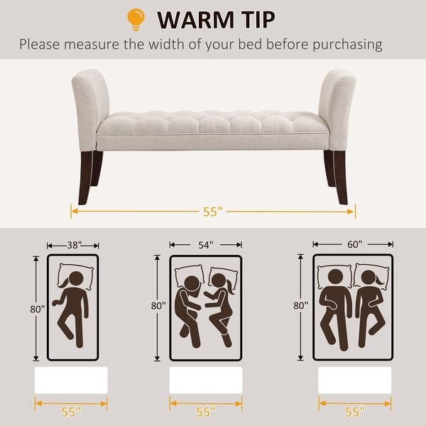 dimension image slide 0 of 8, HOMCOM End of Bed Bench with Button Tufted Design, Upholstered Bench