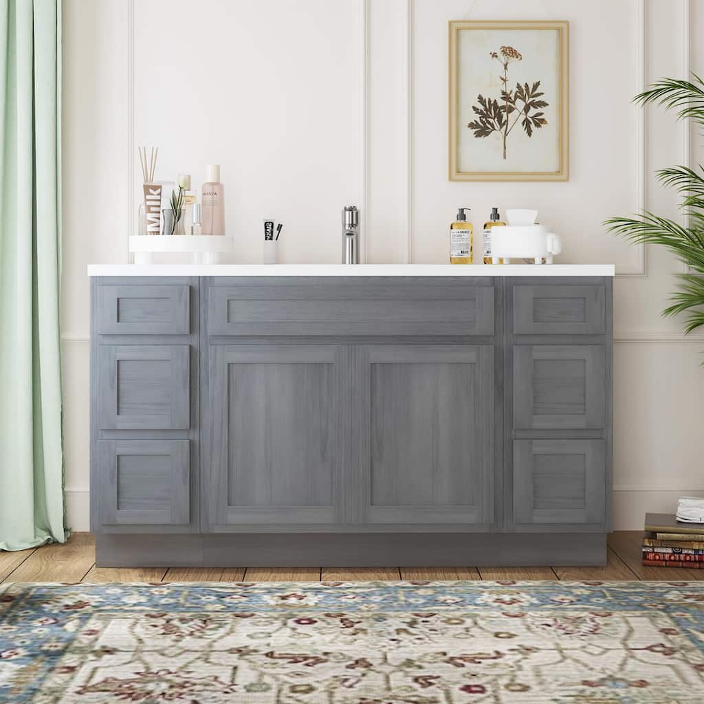 Vanity Art 57" Oak Freestanding Bathroom Vanity Cabinet without Top