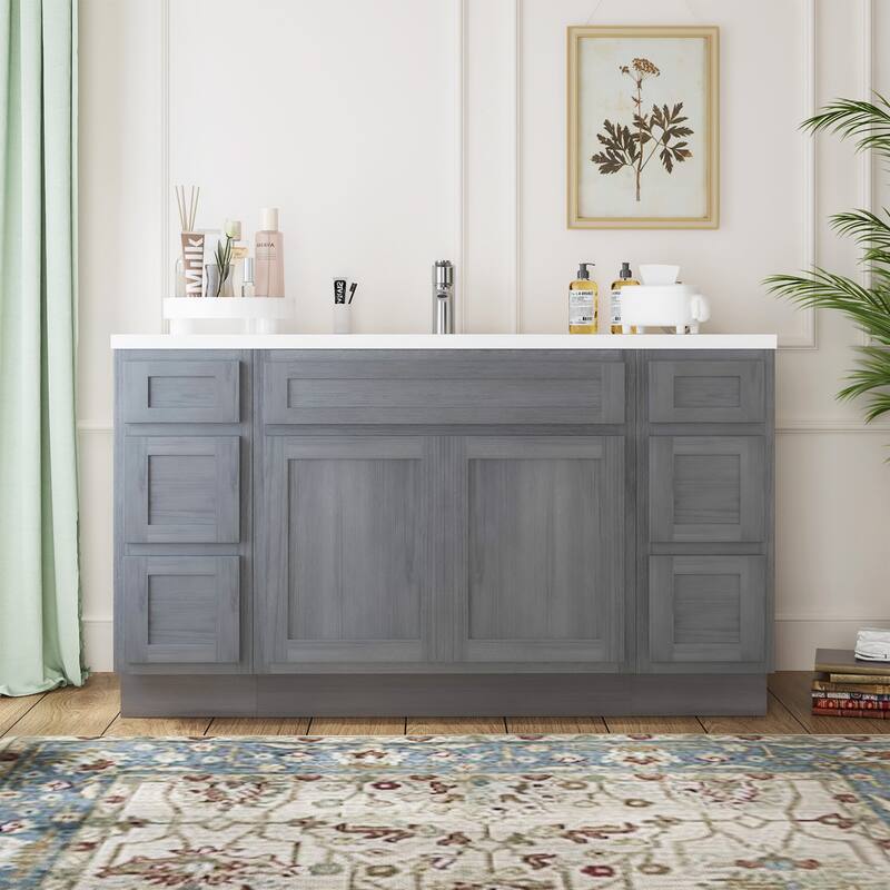 Vanity Art 60" Oak Freestanding Bathroom Vanity Cabinet without Top
