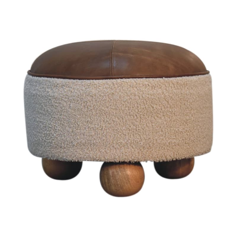 Artisan Furniture Cream Boucle Buffalo Footstool, With soft Upholstery in Brown