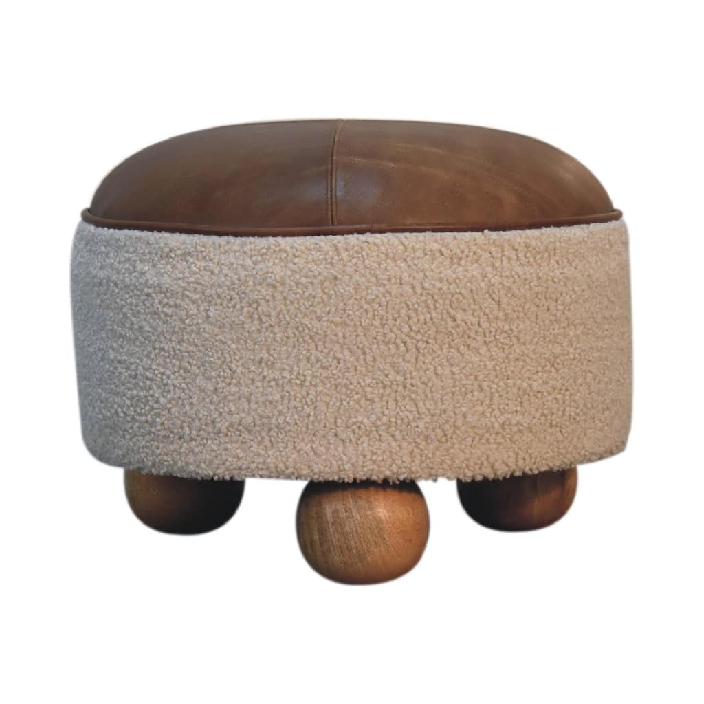 Artisan Furniture Cream Boucle Buffalo Footstool, With soft Upholstery in Brown