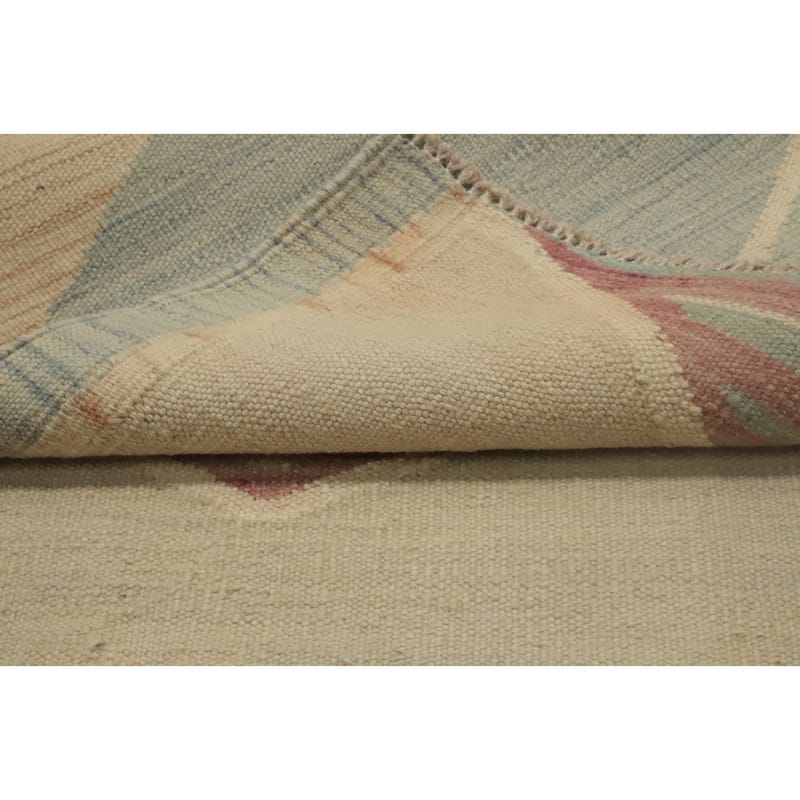 Hand Woven Oriental 100% Wool Carpet Southwestern Geometric Navy Blue & Blues Kilim Runner Rug - 7' 9'' X 2' 0''