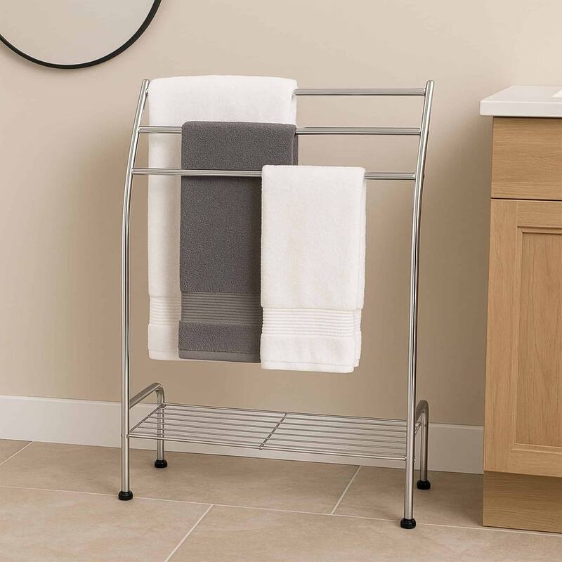 Freestanding Curved 3 Towels Stand with Shelf Chromed Metal - 22 5/8 L x 9.80 W x33.50 H