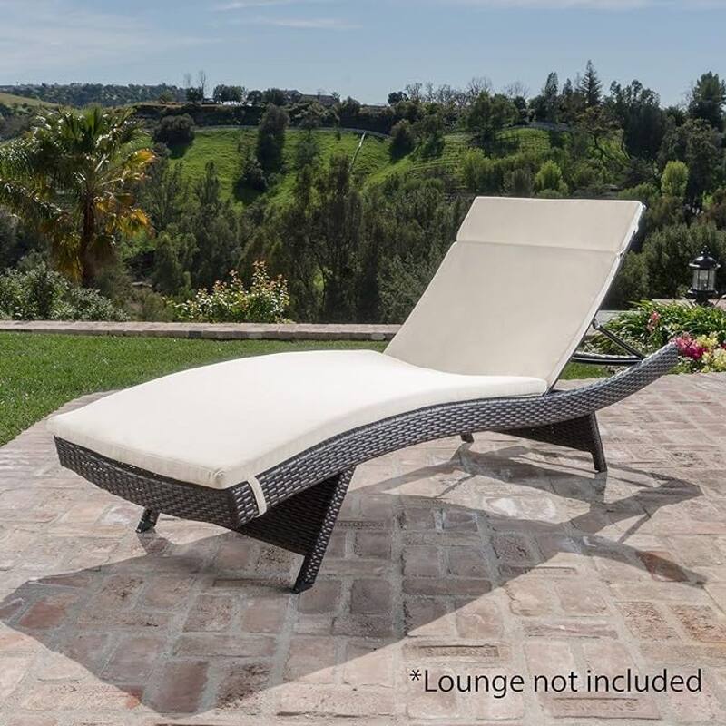 Roomfitters Salem Outdoor Chaise Lounge Cushion with Ties, Water Resistant, Patio Pad - White