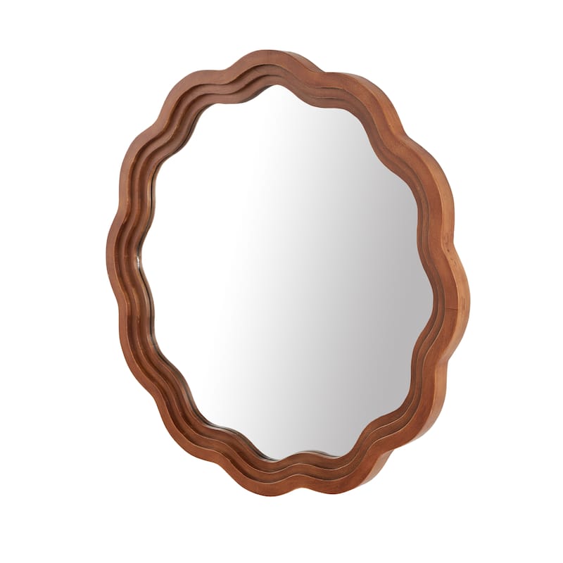 Wood Handmade Wavy Wall Mirror with Dimensional Carved Frame - Brown - Roche River Decor