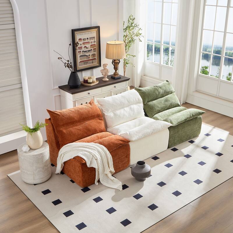 Accent Armless Chair Lazy Floor Seating, Leisure Accent Single Couch with Backrest Single Sofa Lounger for Living Room,