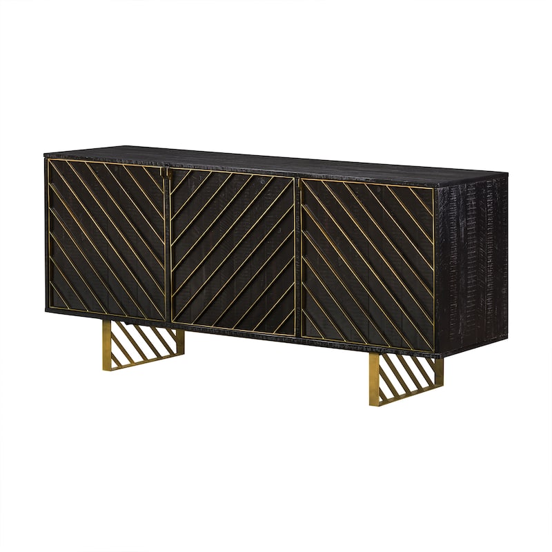 Monaco Black Wood and Brass Sideboard Buffet Console Cabinet with Doors