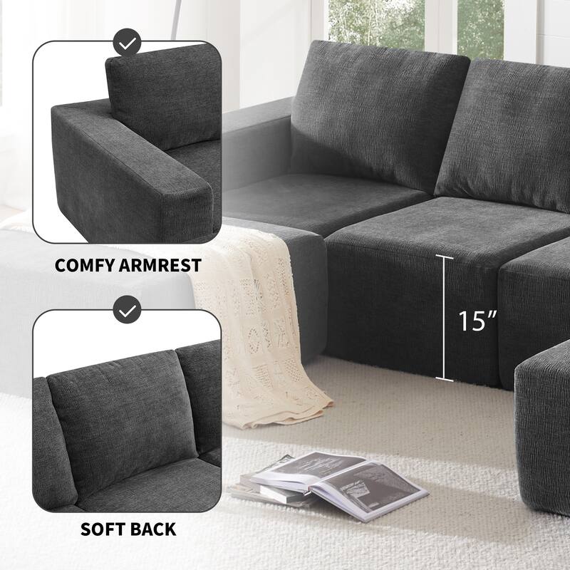Modular U Shaped Sectional Sofa,Luxury Chenille Floor Couch Set,Foam-Filled Sleeper Sofa Bed,Free Combination，Dark Gray