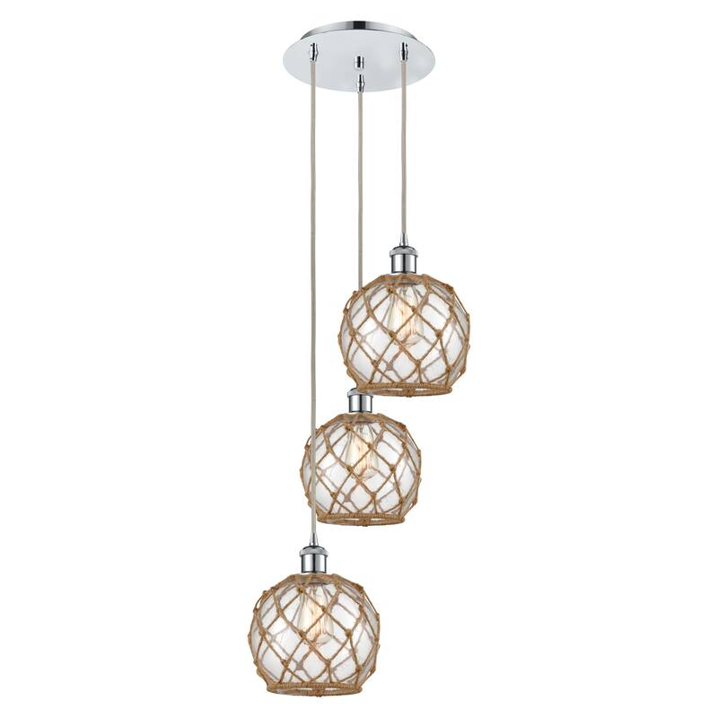 Innovations Lighting Endless Possibilities Ballston - Farmhouse Rope - 3 Light 15" Cord Hung Multi Pendant - Clear Glass with Brown Rope/Polished Chrome