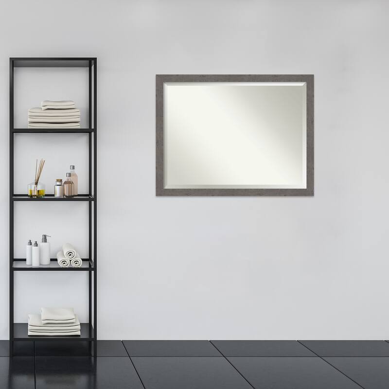 Beveled Bathroom Wall Mirror - Rustic Plank Grey Narrow Frame