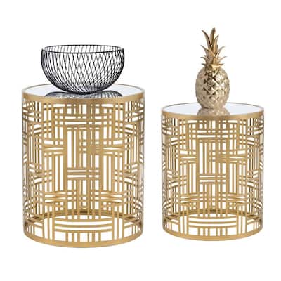 ADECO End Table Gold Accent Side Coffee Nightstand Stool