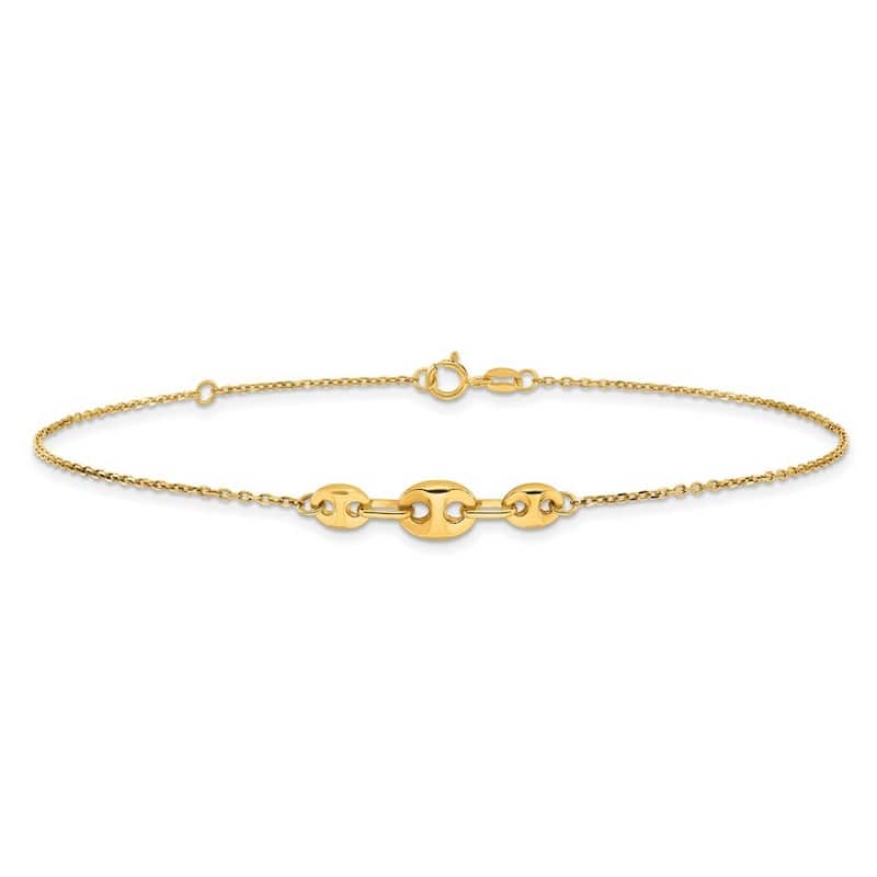 Curata 14k Yellow Gold 9+1" Gucci Station Cable Chain Anklet (Lobster-claw)