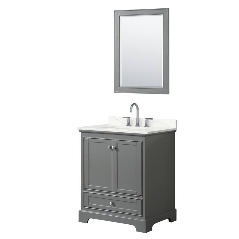 Deborah 30-inch Single Vanity, Quartz Top, 24-inch Mirror - Dark Gray, Chrome Trim, Giotto Quartz Top