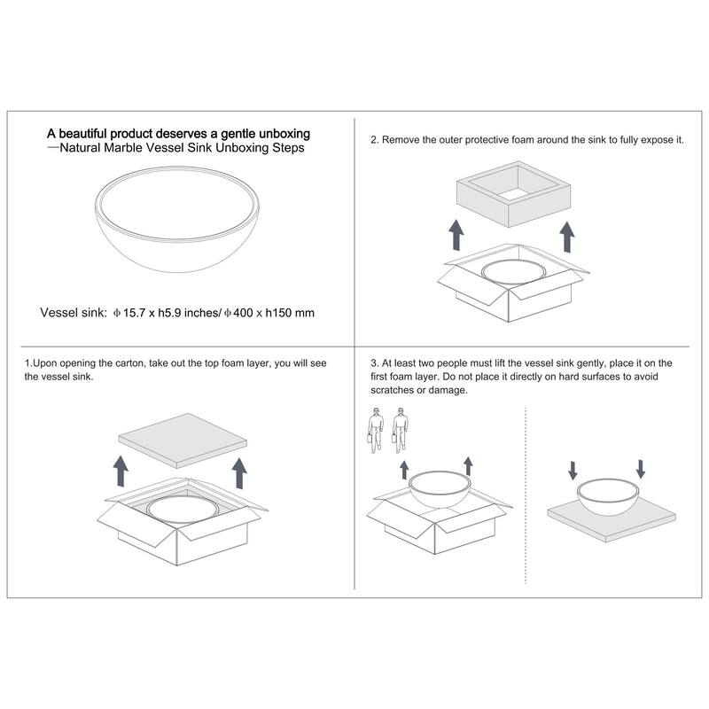 Roomfitters Round Marble Bathroom Vessel Sink, Natural Stone Countertop Wash Basin, Polished Bowl Vanity Sink