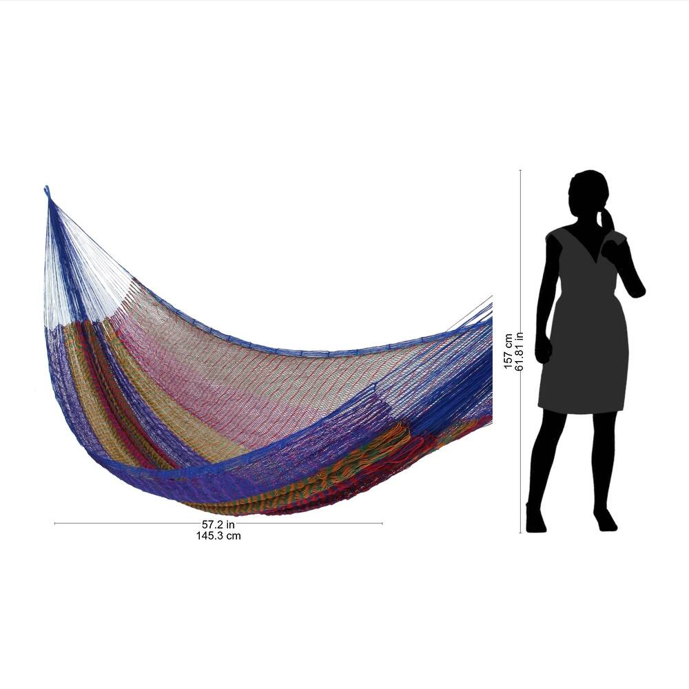 Handmade Rainbow Seascape Stripe Knotted Hammock (Mexico)