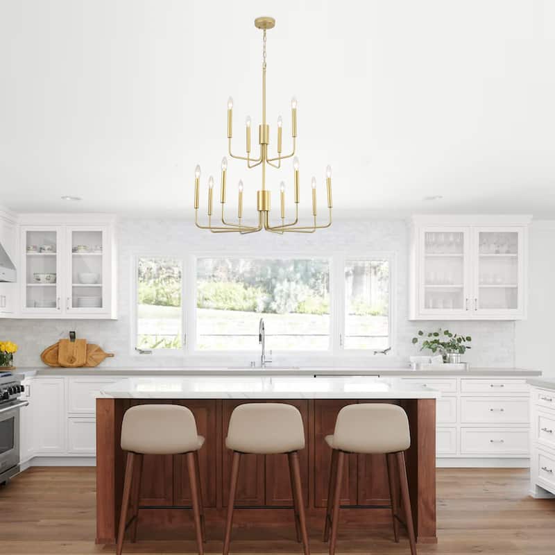 2-Tier Candle Style Chandelier Farmhouse Light Fixture for Living Room Kitchen Island Bedroom Entryway - N/A
