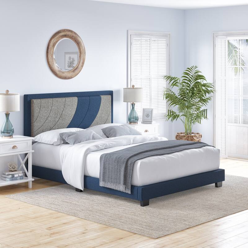 Boyd Sleep Sail Away Oceanic Upholstered Linen Platform Bed - Blue and Grey - Full