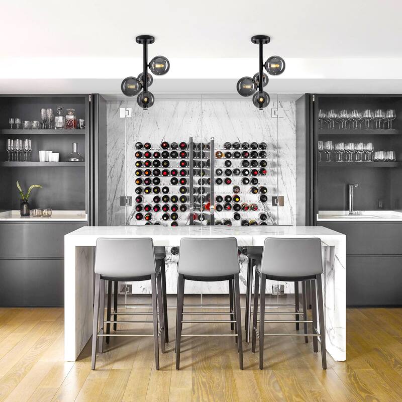 8 Lights Modern Semi-Flush Mount Ceiling Light Smoky Gray Glass Globe