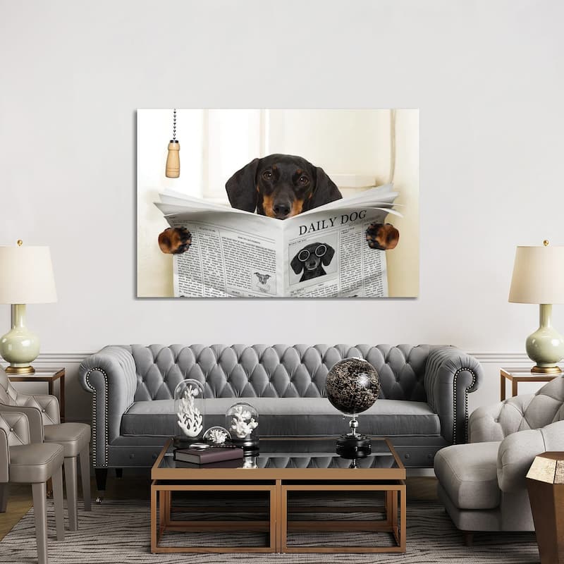 iCanvas "Dog On Toilet Seat Reading Newspaper III" by damedeeso Canvas Print