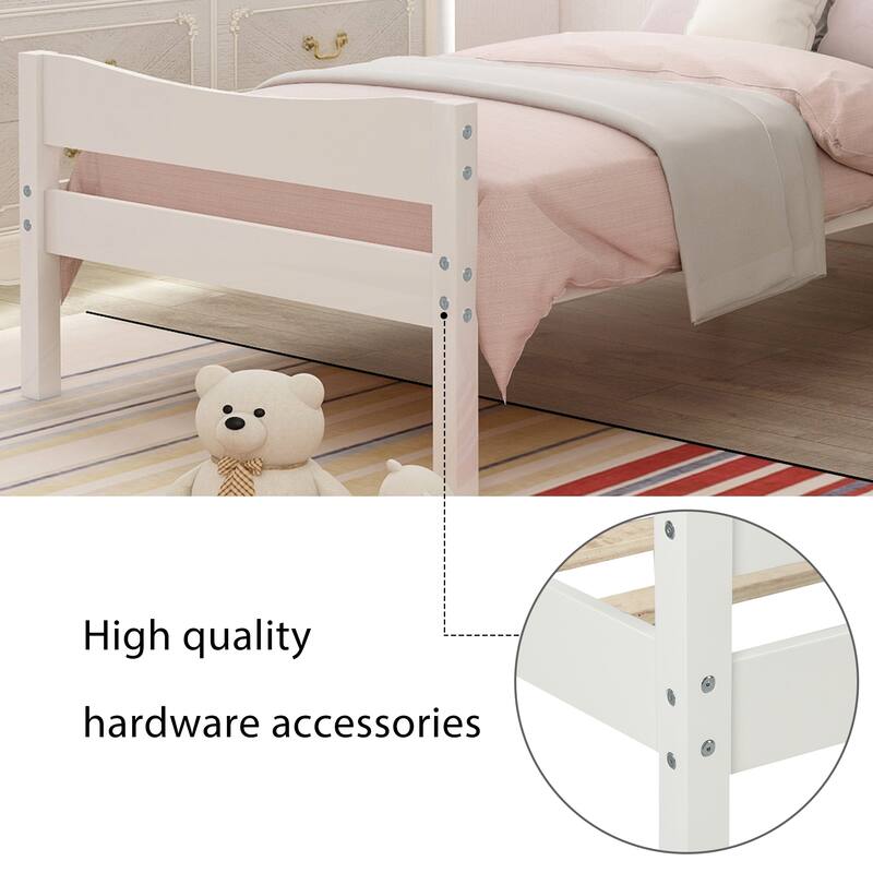 Wood Platform Bed with Headboard and Wooden Slat Support
