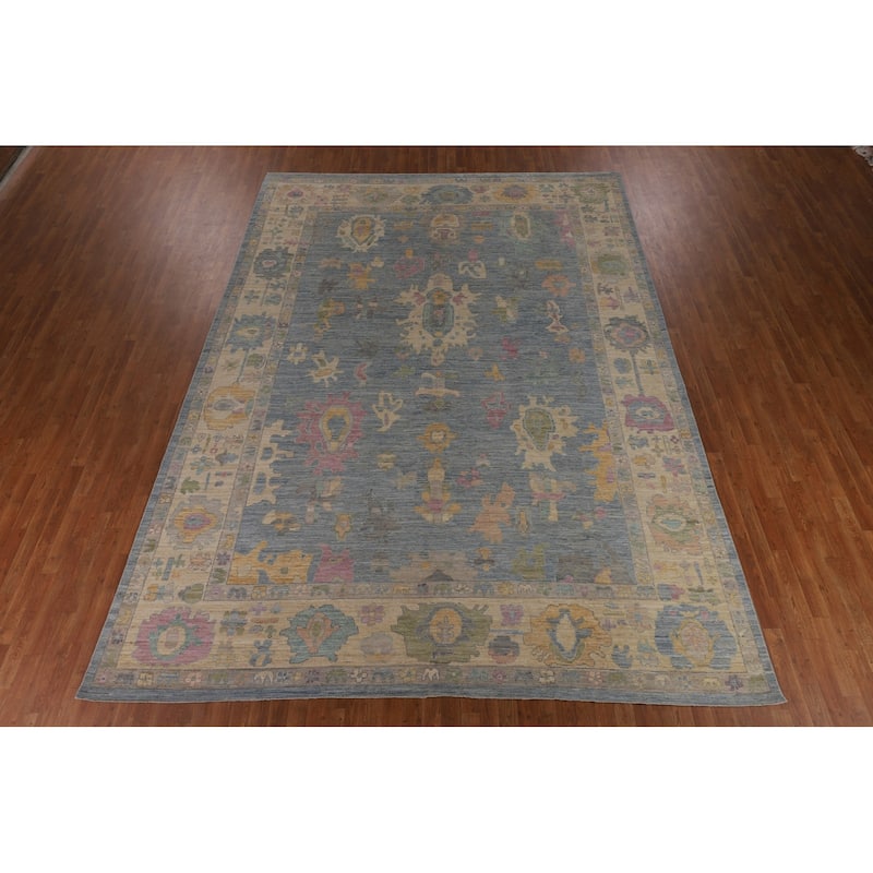Light Blue Oushak Turkish Large Rug Handmade Wool Carpet - 10'0"x 13'9"