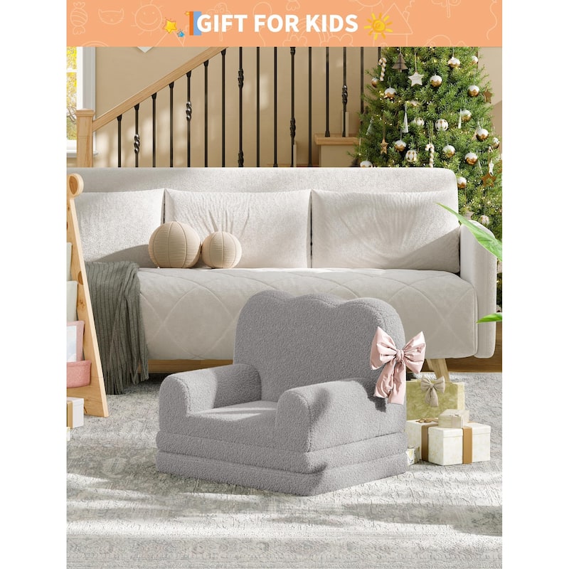 Kids Couch, 2-in-1 Convertible Teddy Fleece Fabric Toddler Sofa Chair